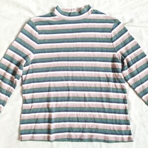 American Eagle Outfitters Stripped Mock Neck Women's Long Sleeve Shirt, Large